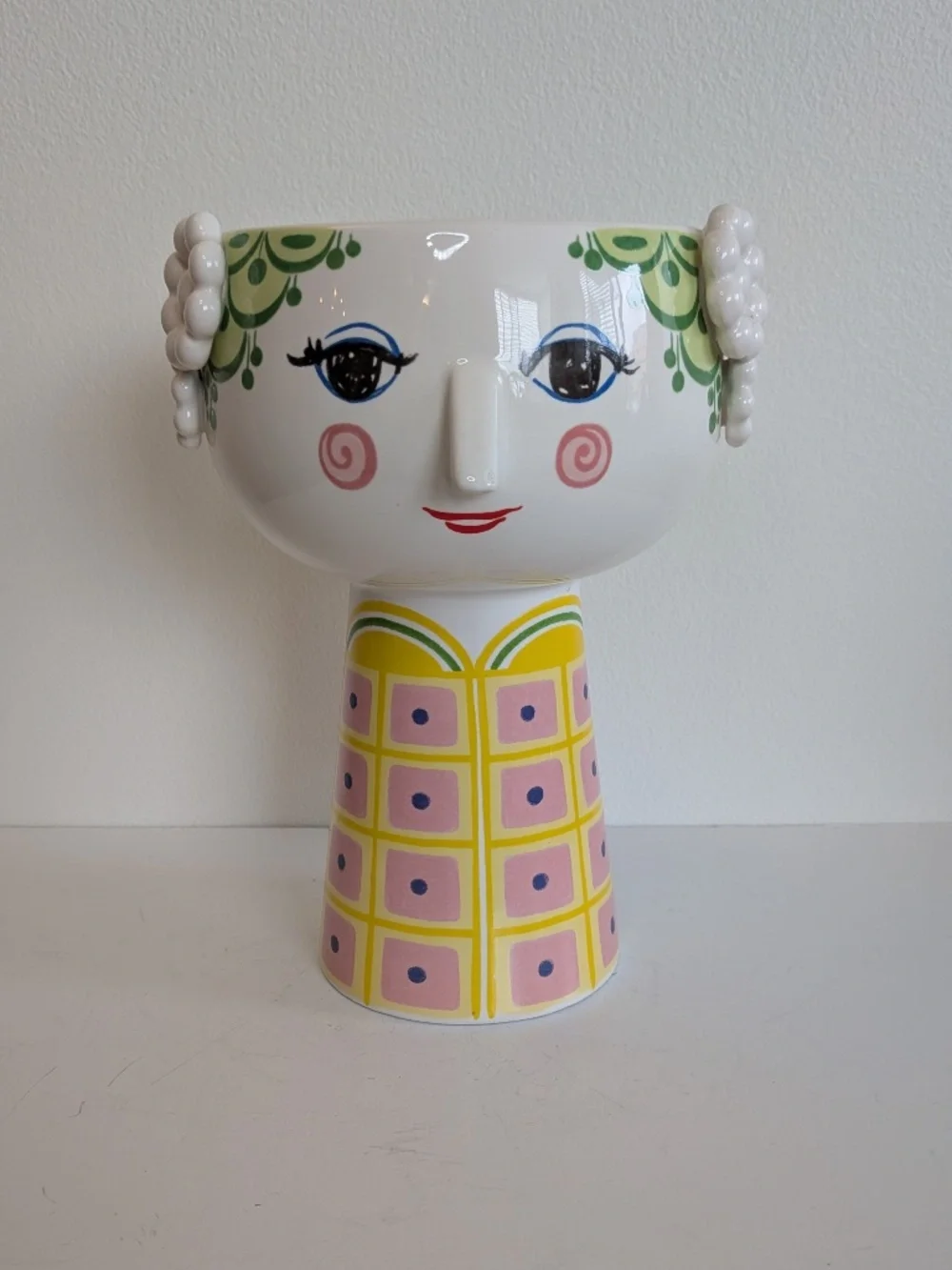 Bjørn Wiinblad Eva Vase whimsical woman's face textured hair decals